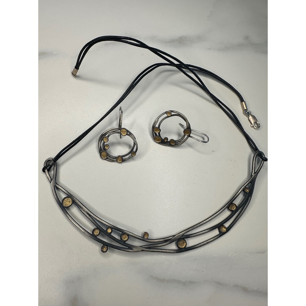 Joidart Artisan Sterling Silver 925 Mixed Metal Statement Necklace & Earring Set